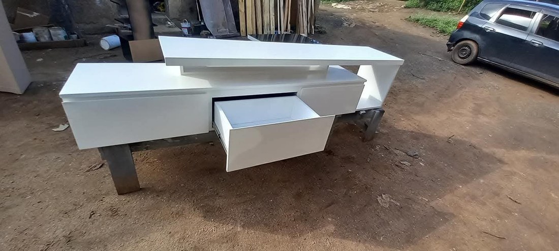 White modern console unit by Teezet Woodworks
